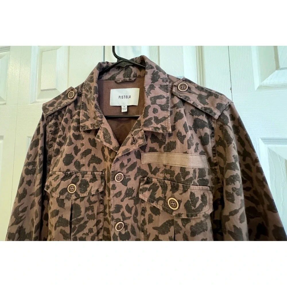 Pistola Jagged Leopard Print Utility Military Jacket Women's Size Medium - Picture 2 of 10